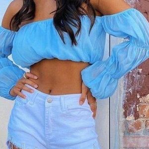 Blue Off Shoulder Crop Top